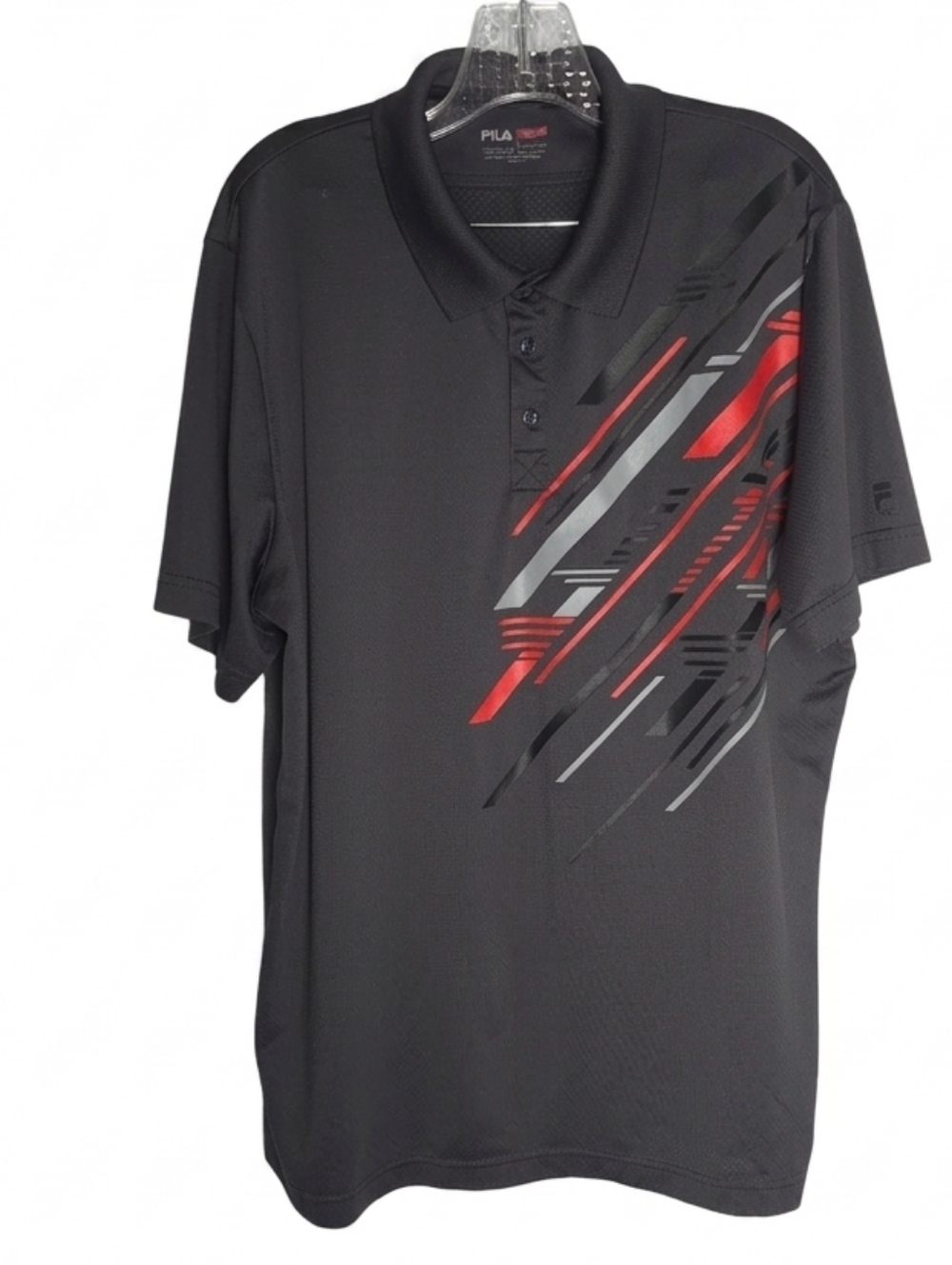 Fila Men’s Charcoal Golf Polo with Red & Gray Diagonal Accent